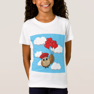 T-Shirt Chouette mignonne volant avec des ballons de coeur