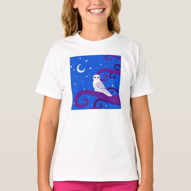 T-shirt Chouette neigeuse Crescent Moon Night Forest Art (Devant)