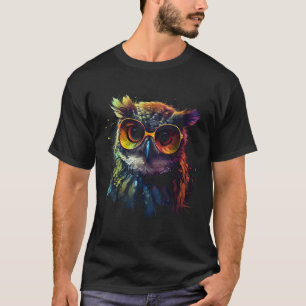 T-shirt Chouette Oeuvre d'art Lunettes d'animaux colorées