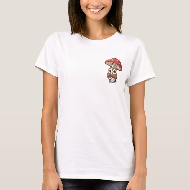 T-shirt Chouette Petite Hibou Sous Champignon Rouge Géant (Devant)
