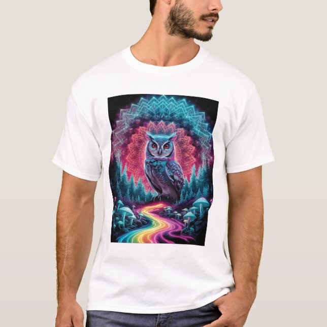 T-shirt Chouette psychédélique Mandala - Trippy Forest Art (Devant)