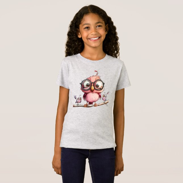 T-Shirt Chouette Rose Mignonne & Amis Oiseaux (Devant entier)