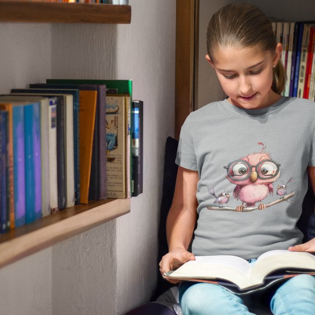T-shirt Chouette Rose Mignonne & Amis Oiseaux (Cute Pink Owl & Birds Friends T-Shirt)