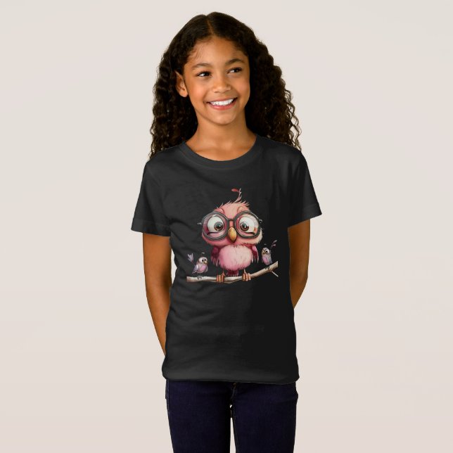 T-Shirt Chouette Rose Mignonne & Amis Oiseaux (Devant entier)