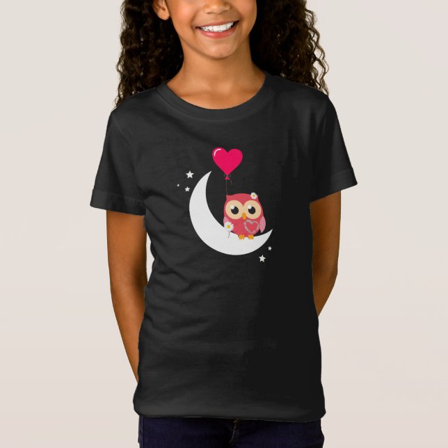 T-Shirt Chouette rose mignonne avec ballons de lune de coe (Devant)
