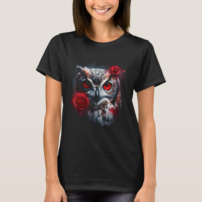 T-shirt Chouette Rose oeuvre d'art Fleur d'animal Chouette (Devant)