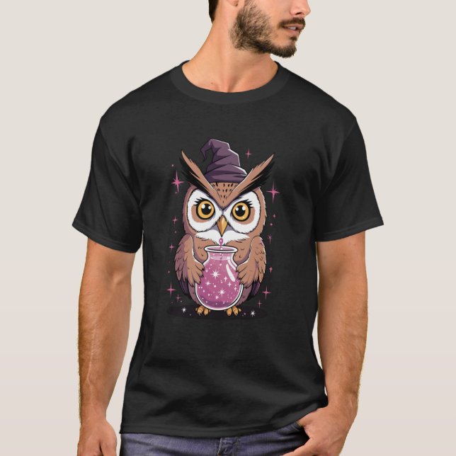 T-shirt Chouette Sorcière Mignonne avec Chaudron de Potion (Devant)