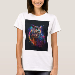 T-shirt Chouette spatiale colorée
