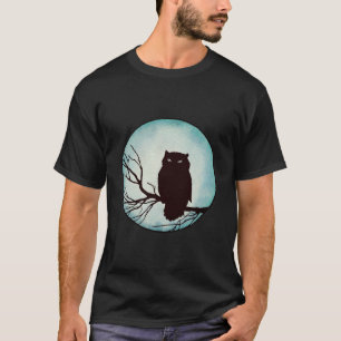 T-shirt Chouette Vintage effrayante avec Aquarelle bleue É