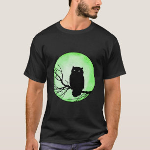T-shirt Chouette Vintage Effrayante avec Lune en Aquarelle