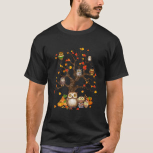 T-shirt Chouettes Arbre Feuille Automne Citrouille Hallowe