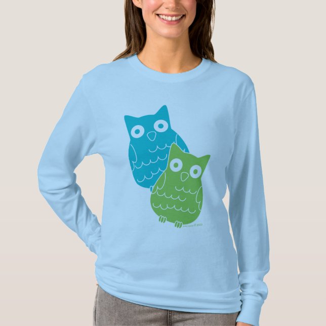 T-shirt Chouettes bleues et vertes (Devant)