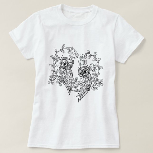 T-shirt Chouettes d'amour en fleurs (“Two wise hearts entwined in nature’s embrace.”)