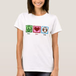 T-shirt Chouettes d'amour pour la paix<br><div class="desc">Un joli cadeau pour les noctambules ou les amateurs d'oiseaux avec un signe de paix, un coeur et un hibou de dessin animé.</div>