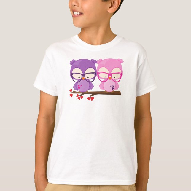 T-shirt Chouettes de la Saint-Valentin, Chouette rose, Cho (Devant)