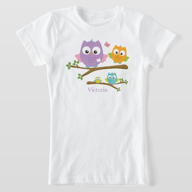 T-Shirt Chouettes mignonnes Nom Filles rose pourpre bleu  (Poser)