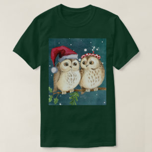 T-shirt Chouettes Noël Soirée Père Noël Casquette rouge
