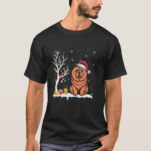 T-shirt Chow Chow Chien Santa Hat Festive Tree Light Chris (Devant)