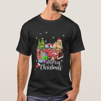 T-shirt Chow Chow équitation Camion Rouge Noël Joyeux Noël