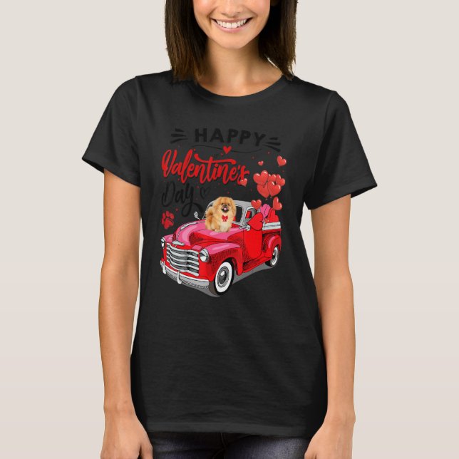 T-shirt Chow Chow Heart Red Truck Happy Valentine Day Dog (Devant)