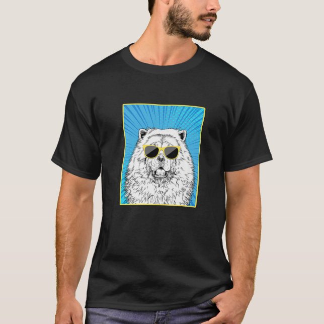 T-shirt Chow Chow Portrait Pop Art Chien Avec Lunettes De  (Devant)