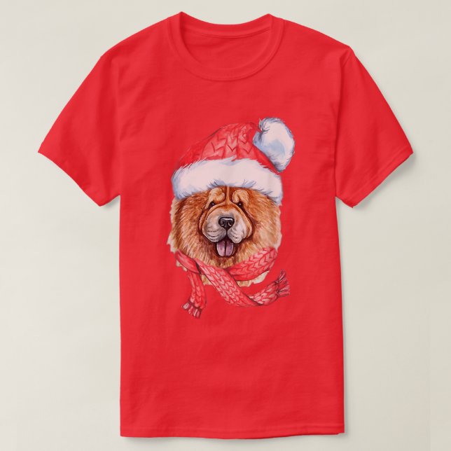 T-shirt Chow Chow Santa Hat Red Scarf Cute Dog Lover Chris (Design devant)