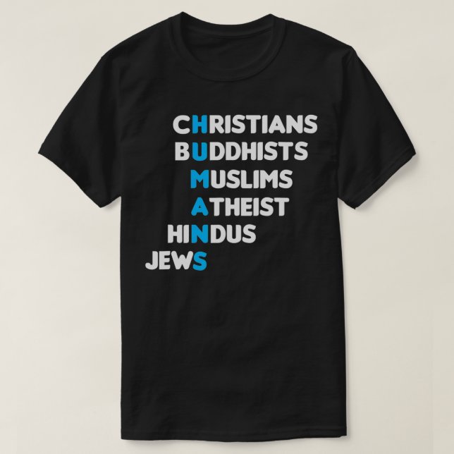 T-shirt Chrétien bouddhiste musulman Hindu Juif Humains Re (Design devant)