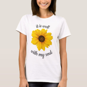 T-shirt Chrétien Jaune Floral Il Est Bien Avec Mon Âme