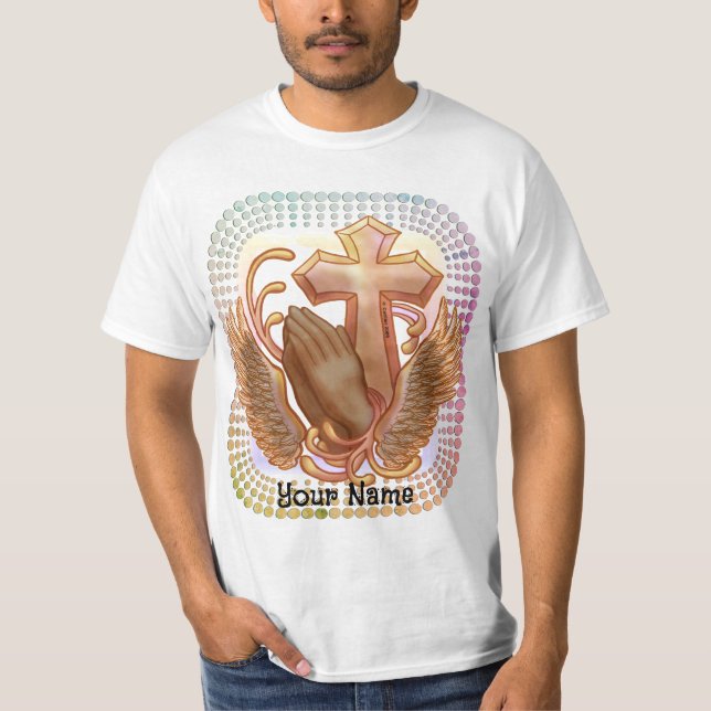 T-Shirt Chrétien Mains de Prière Sépia (Devant)