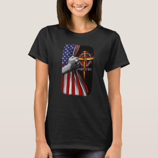 T-shirt Chrétien Pardonne Jésus Lion Drapeau Américain Pat