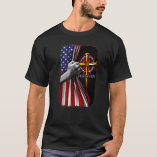 T-shirt Chrétien Pardonne Jésus Lion Drapeau Américain Pat
