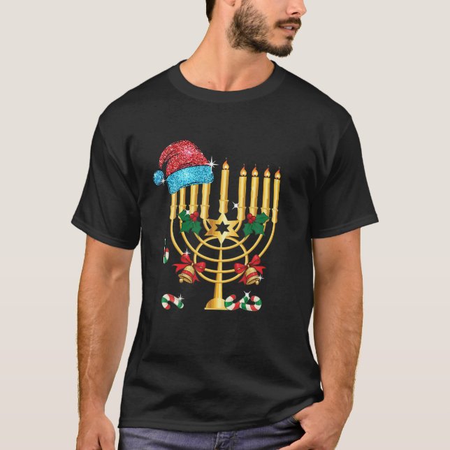 T-shirt Chrismukkah Hannukah Santa Hat Famille Noël (Devant)