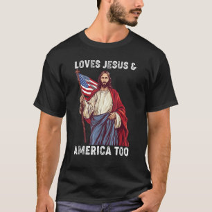 T-shirt Christ 4 juillet drapeau américain aime Jésus et A