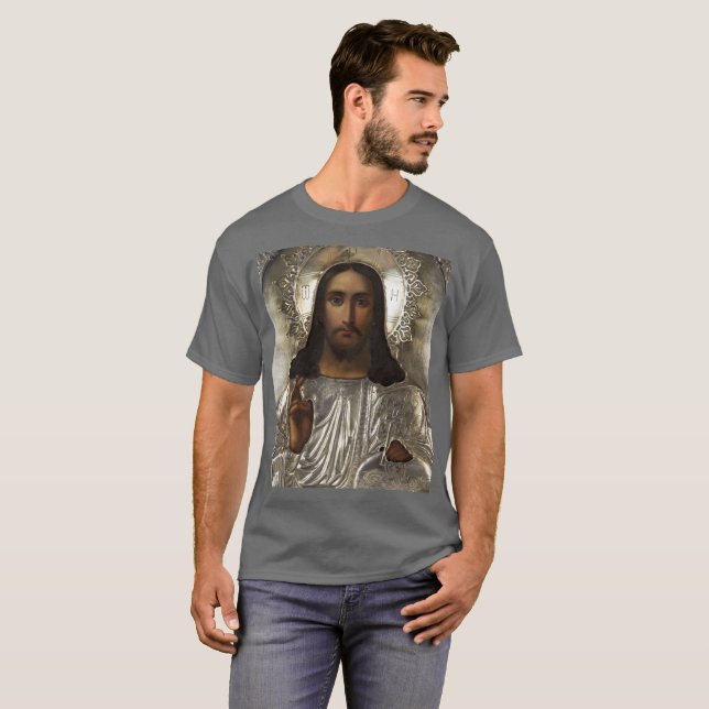 T-shirt Christ Pantocrator Silver Oklad Riza Icône russe (Devant entier)