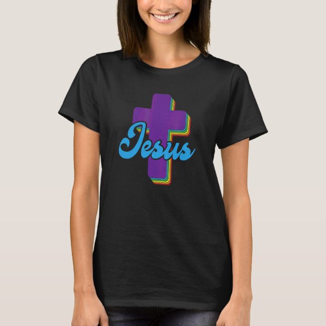 T-shirt Christ Rainbow Cross Religious Christian (Devant)