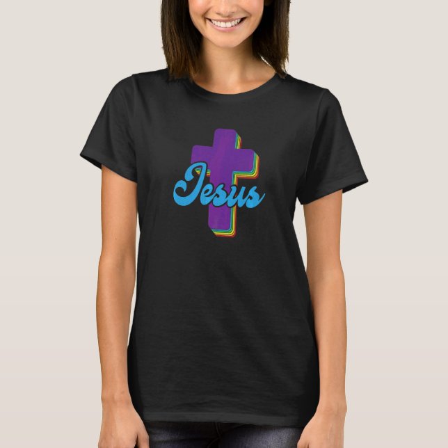 T-shirt Christ Rainbow Cross Religious Christian (Devant)