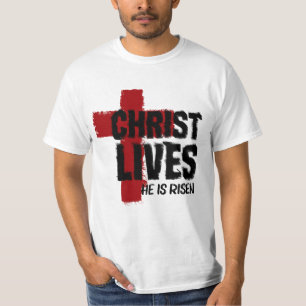 T-shirt CHRIST VIES Il est ressuscité Croix chrétienne Pâq