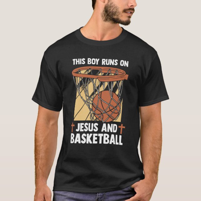 T-shirt Christian Baller This Boy Runs On Jesus And Basket (Devant)