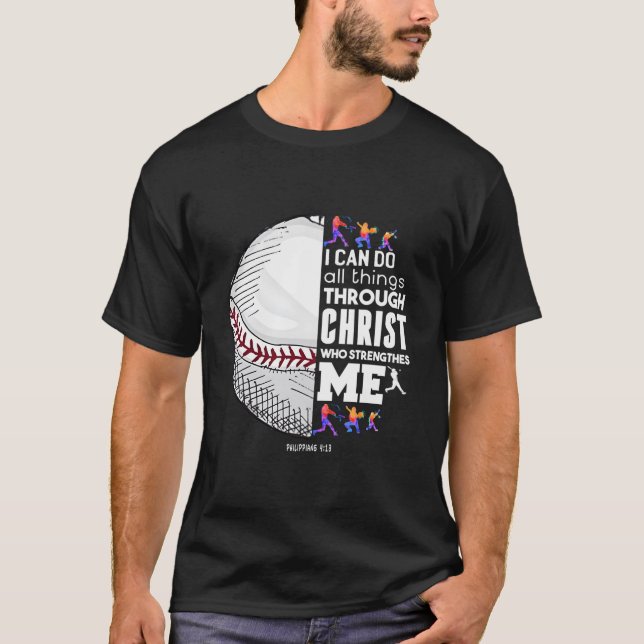 T-shirt Christian Baseball I Can Do All Things Through Chr (Devant)