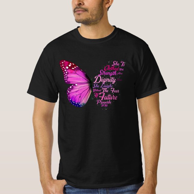 T-shirt Christian Bible Verse Proverbes 31 25 Papillon Ell (Devant)
