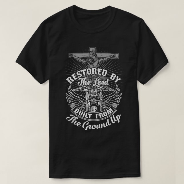 T-shirt Christian Biker Motorcycle Jesus Design Restored (Design devant)
