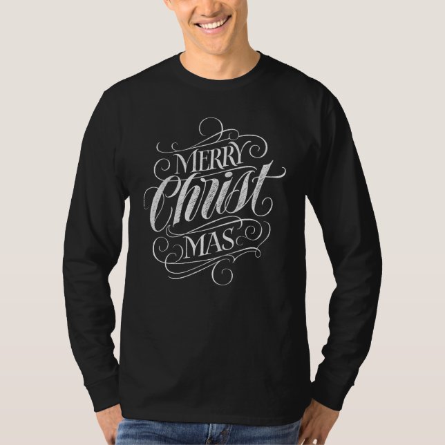 T-shirt Christian Christ Joyeux Noël Chalk Calligraphie (Devant)