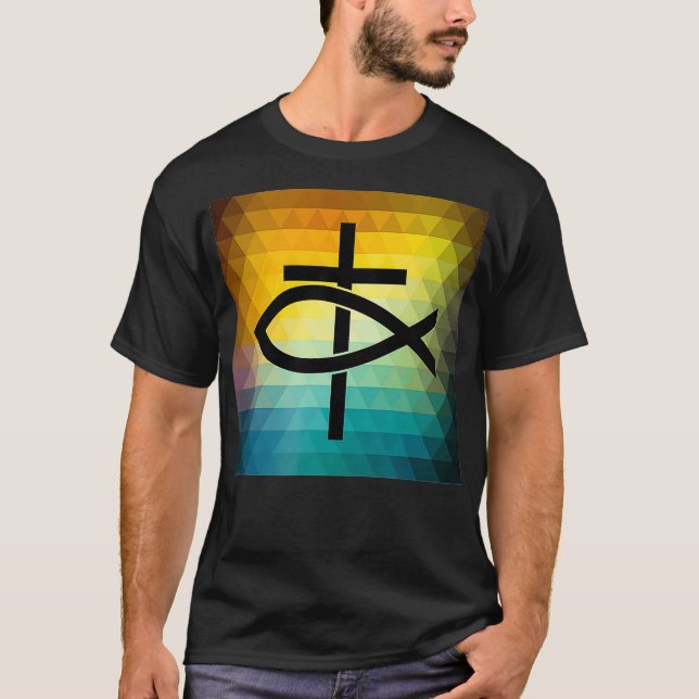 T-shirt Christian Cross and Jesus Fish Symbol  (Devant)