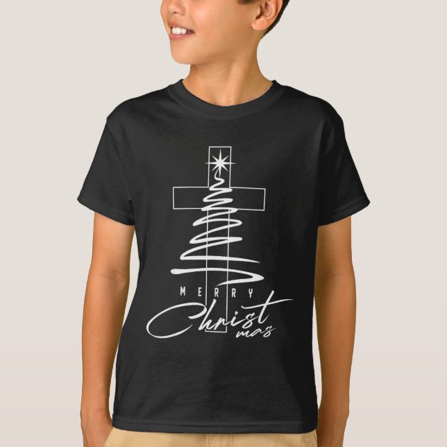 T-shirt Christian Cross Jesus Merry Christmas Xmas Tree Ho (Devant)