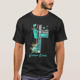 T-shirt Christian Cross Turquoise Ribbon Survivant Fighter