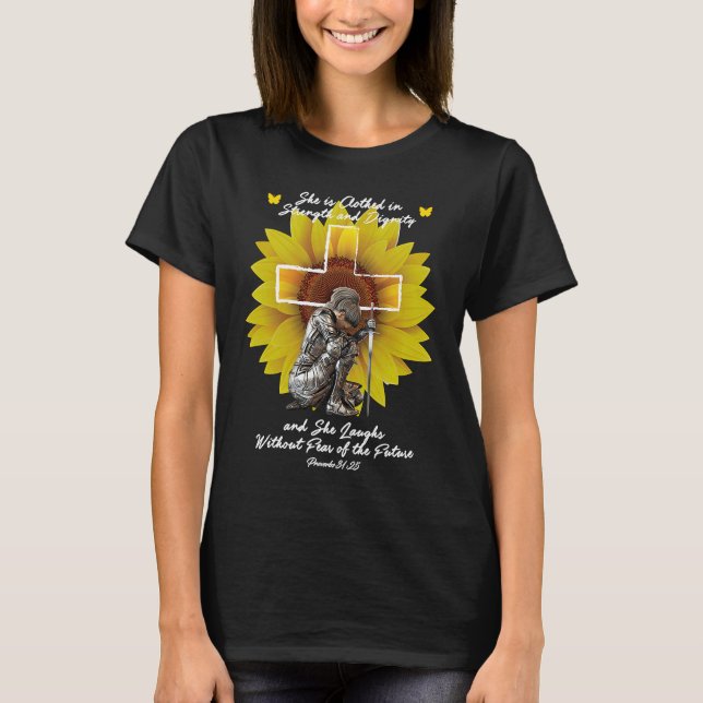 T-shirt Christian  For Women Cross  Bible Verse Sunflower (Devant)