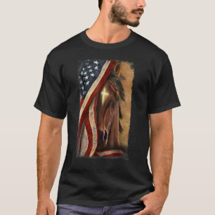 T-shirt Christian Jesus Cross Patriotic Horse Cross Americ