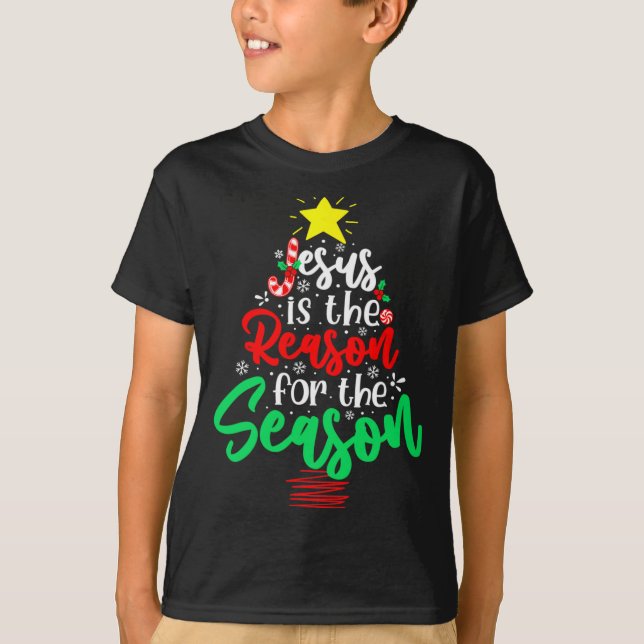 T-shirt Christian Jesus Is The Reason Christmas Xmas Tree  (Devant)