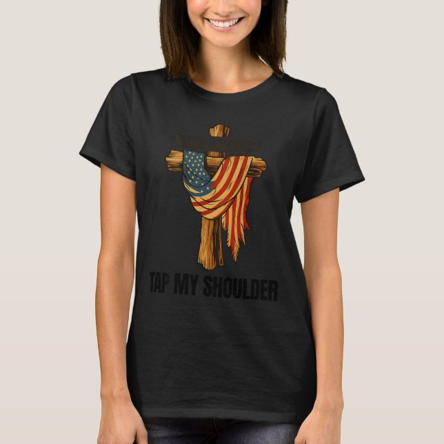 T-shirt Christian Jesus Tap Me On The Shoulder Cross Usa F (Devant)
