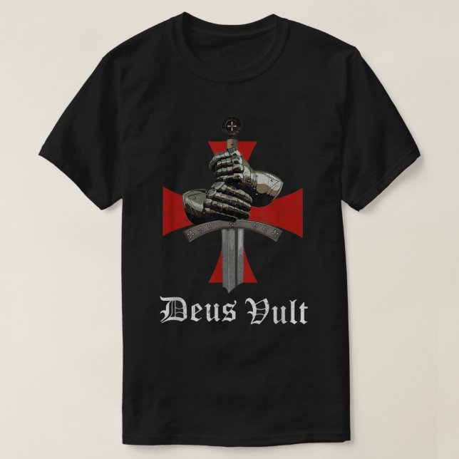 T-shirt Christian Knight Templar Crusader Sword Armor Deus (Design devant)